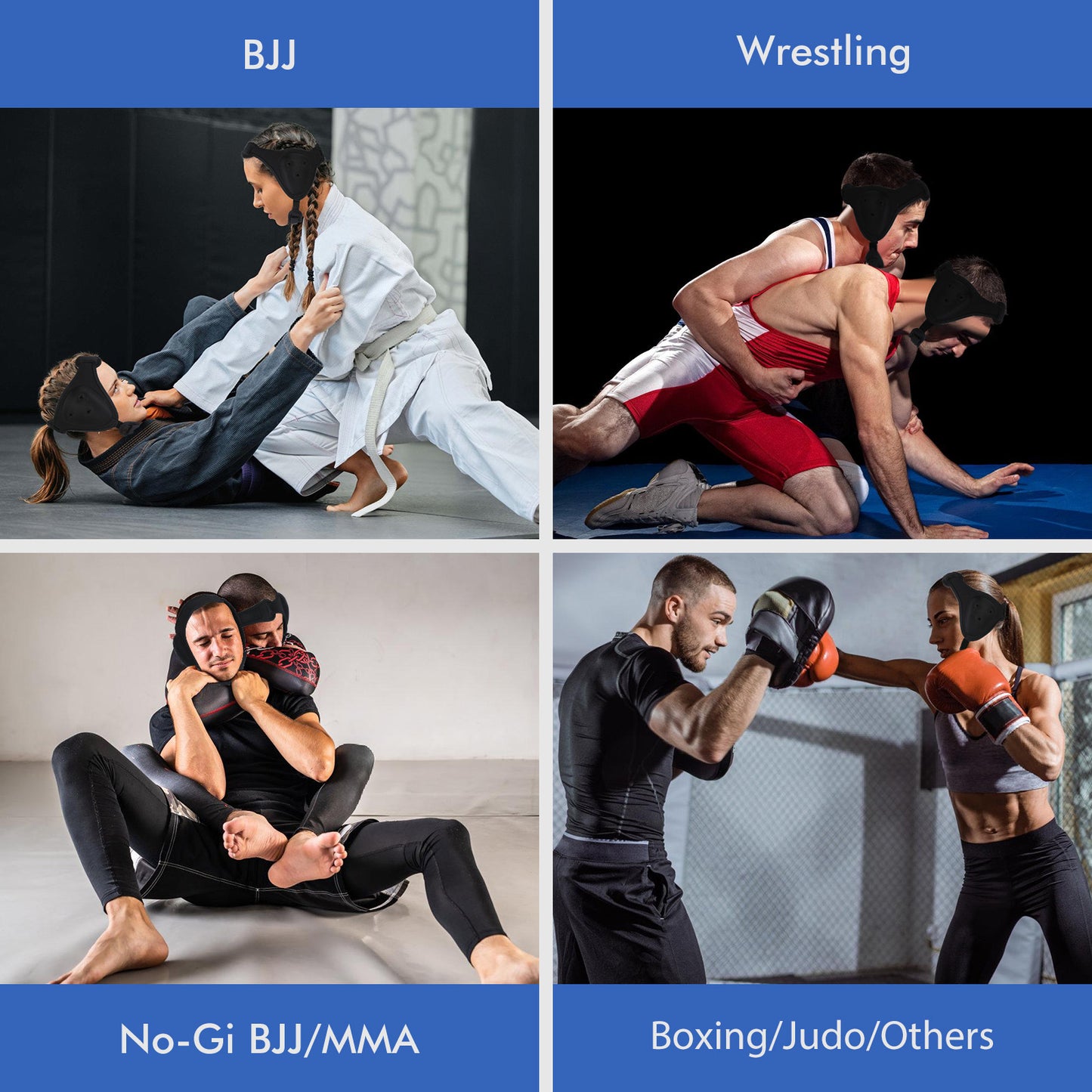 BLISSTAO Ear Guard / Headgear for BJJ, Wrestling, MMA , Non-Scratching and Length-Adjustable Chin Strap with Soft Padding, Perfect Protection from Cauliflower Ears.