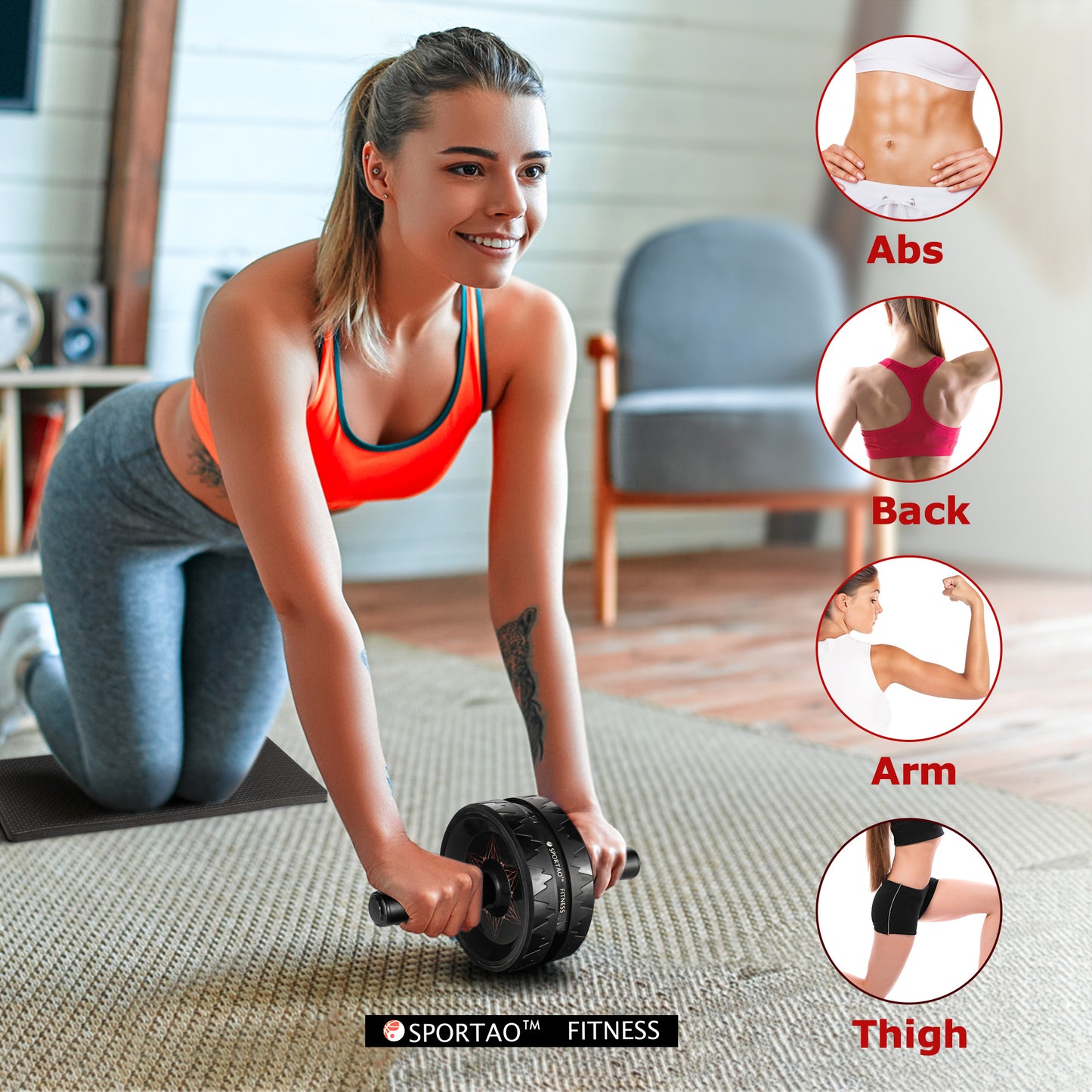 SPORTAO New-Gen Dual-Wheel Ab Roller for Home Gym Office Workout, Abdominal and Core Strength Training